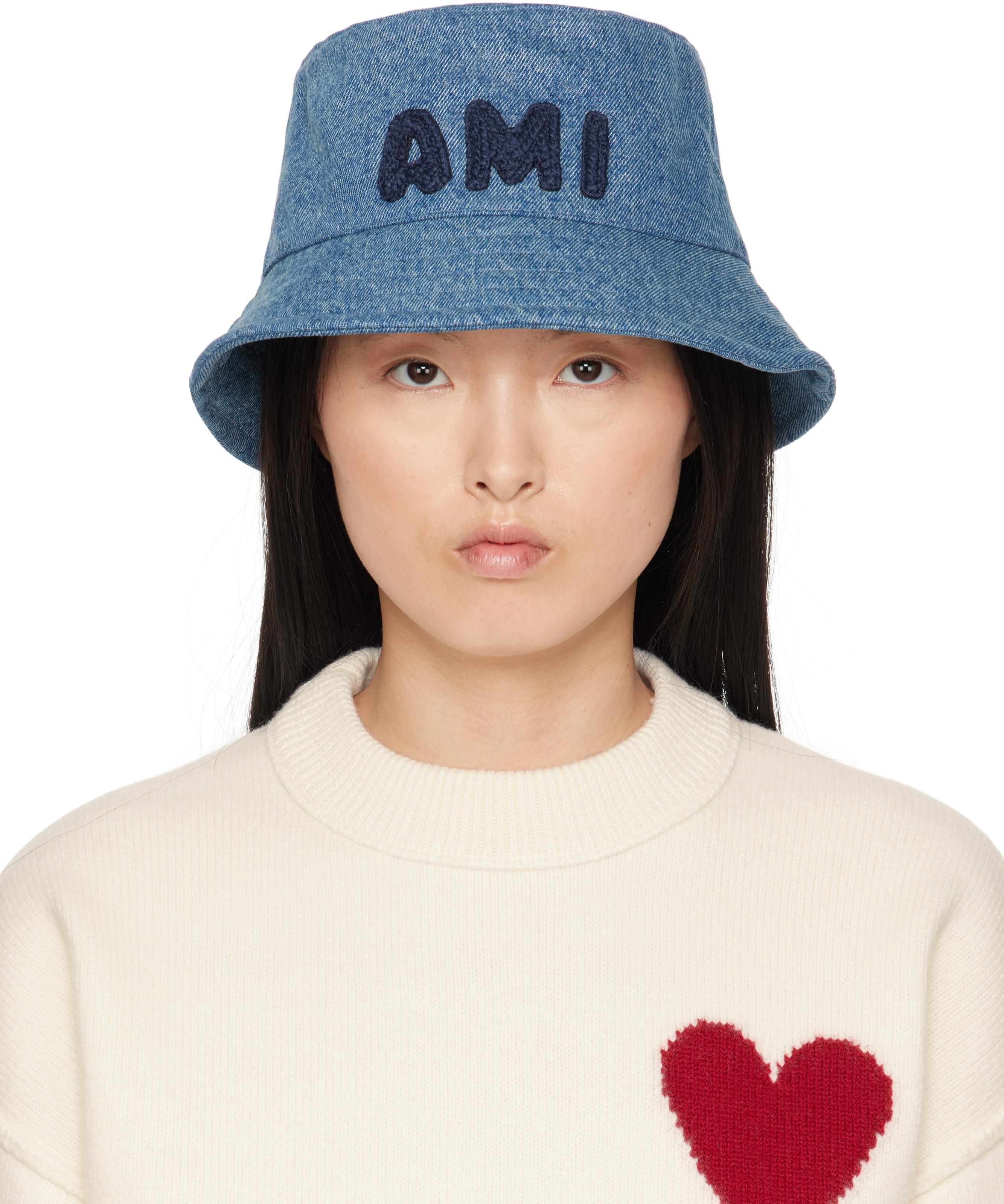 ★AMI PARIS★Black Cotton Ami de coeur Embroidery Bucket★ AMI Paris Black Ami De Coeur Bucket Hat AMI