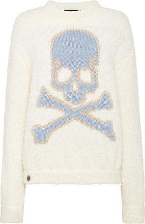 Philipp Plein Pullover Skull&Bones - Dames - Ronde hals truien - Beige - S - Wol - Truien & Vesten