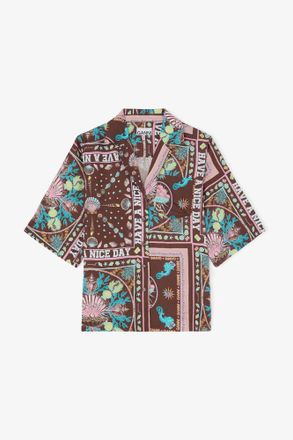 Ganni Brown Shirt in Printed Twill - Size 10/12 Viscose