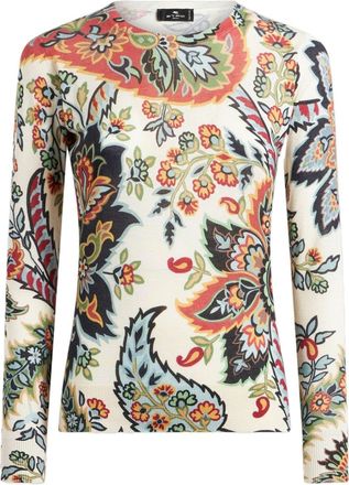 Etro paisley-print knitted top - women - Silk/Cashmere - 44 - Neutrals