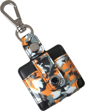 Dolce & Gabbana Womens Multicolor Camouflage Print Leather Logo Metal Airpods Case Accessory