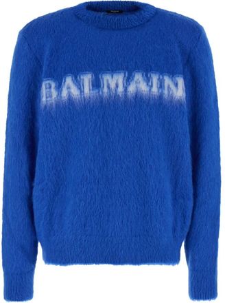 Balmain Rondgebreide trui - Heren - Ronde hals truien - Blauw - S - Truien & Vesten