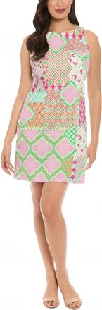 London Times Modest Streamlined Silhouette Shift Dress In White Pink