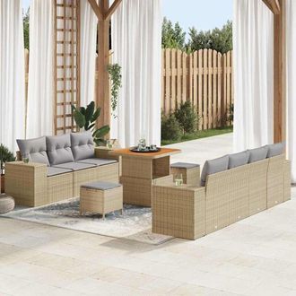 vidaXL Vidaxl - Conjunto De Sof&aacute; De Jard&iacute;n Con Coj&iacute;n 10 Pcs Beige, Gris Claro