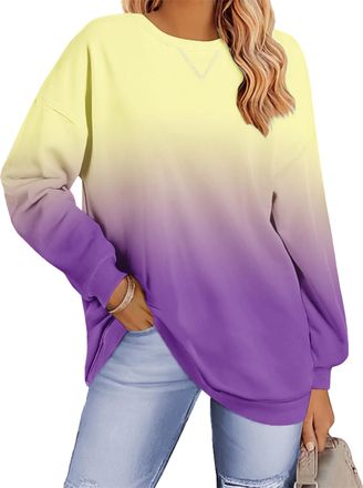 Generic Womens Long Sleeved Gradient Round Neck Pullover - Autumn and Winter Casual Basic Sportswear (UK, Alpha, M, Regular, Regular, 7)