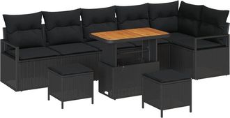 vidaXL Vidaxl - Garden Sofa Set with Cushion 9 pcs Black Poly rattan