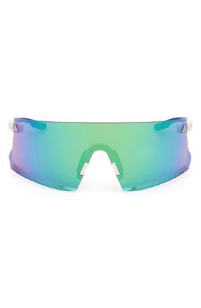 adidas 120mm Shield Sports Sunglasses in White /Green Mirror at Nordstrom