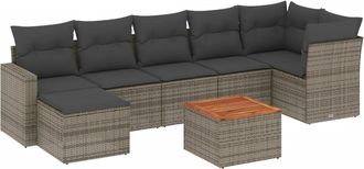 vidaXL Set De Sof&aacute;s De Jard&iacute;n 8 Pzas Y Cojines Rat&aacute;n Sint&eacute;tico Gris Vidaxl