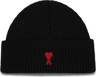 Ami Zwarte Beanie Hoed Rood ADC - unisex - Hoeden - Zwart - ONE Size - Accessoires