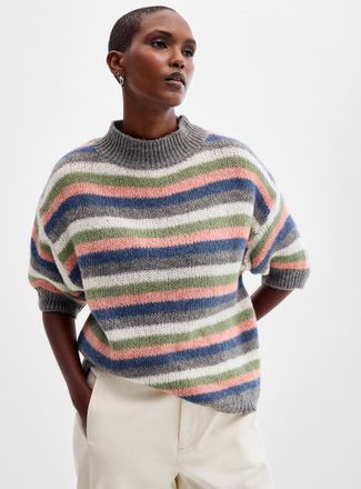 Contemporaine Womens Colourful stripes fuzzy sweater Exclusive collection from Italy