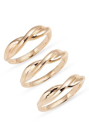 Open Edit Pack of 3 Twisted Rings in Gold at Nordstrom, Size 7
