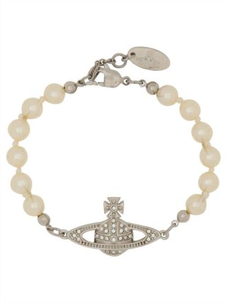 Vivienne Westwood Mini Bas Relief Linked Pearl Beads Brass Bracelet