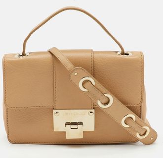 Jimmy Choo London Beige Leather Rebel Flap Top Handle Bag
