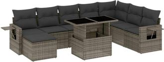 vidaXL Set De Muebles De Jard&iacute;n 9 Pzas Y Cojines Rat&aacute;n Sint&eacute;tico Gris Vidaxl