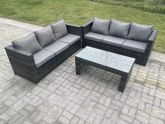 Fimous Outdoor Rattan Garden Furniture Lounge Sofa Set With Oblong Coffee Table in Dark Grey