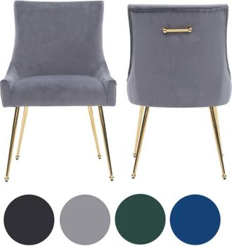 Life Interiors Set of 2 Black Viviana Velvet Dining Chairs with Gold Legs and Ring Handle - Modern Upholstered Accent Chair