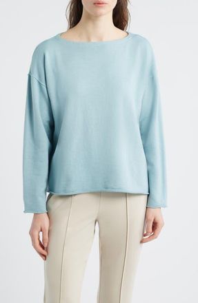 Eileen Fisher Bateau Neck Boxy Top in Seafoam at Nordstrom, Size Xx-Small