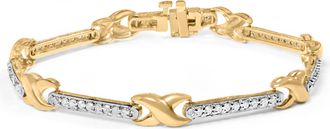 House of Brilliance 10K Yellow Gold 1.00 Cttw Pave Set Diamond Bar and X-Link 7 Bracelet