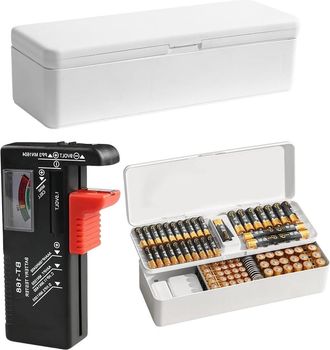 OEM Caja Para Guardar Pilas: Capacidad Para 41 Pilas Aa, 55 Pilas Aaa Y 19 Pilas De Bot&oacute;n, Color Blanco (pilas No Incluidas)