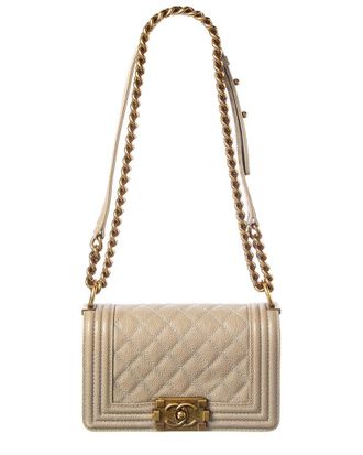Chanel Beige Caviar Quilted Leather Small Boy Flap (Authentic Pre-Loved)