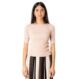 Max Mara Round-neck Knitwear, female, Pink, Size: XL Maglia a coste