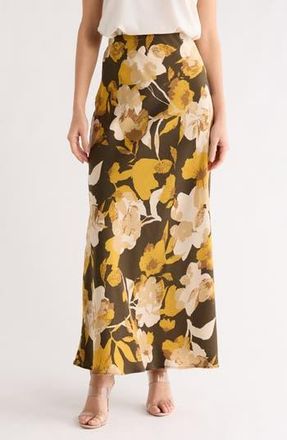 Renee C Floral Satin Maxi Skirt in Olive at Nordstrom Rack, Size X-Small