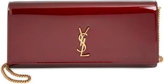 Saint Laurent Kate Patent Leather Clutch on a Chain in Gloss Burgundy at Nordstrom