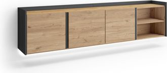Skraut Home Skraut Home - Mueble Tv, Televisi&oacute;n, Muebles De Sal&oacute;n, Almacenaje, 207x35x50cm, Para Tv Hasta 80, Colgado, Suspendido, Led, Estilo Moderno, Roble Y Ne
