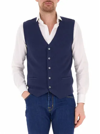 Gran Sasso Deep Blue Tailored Cotton V-Neck Gilet