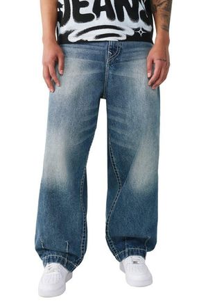 True Religion Danny Barrel Leg Jeans in Shattered Dark Indigo Wash at Nordstrom, Size 31