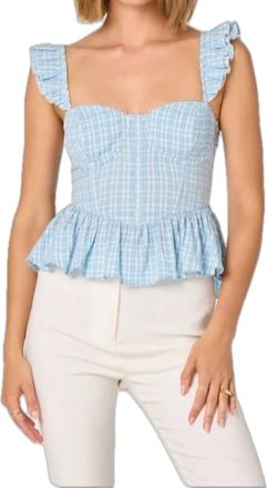 Astr Baylin Peplum Top In Blue Plaid