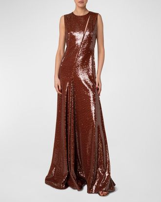 Akris Sequined Slash-Cutout Sleeveless Gown