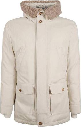 Brunello Cucinelli Ivory Parka With Shearling Collar, Size Small