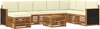 vidaXL Conjunto De Sof&aacute;s De Exterior 9 Uds. Natural Y Crema Vidaxl