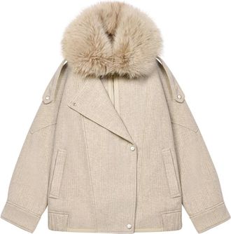 Cesare Gaspari Arctic Moto Jacket - Dames - Jassen - Beige - L - Wol - Jassen