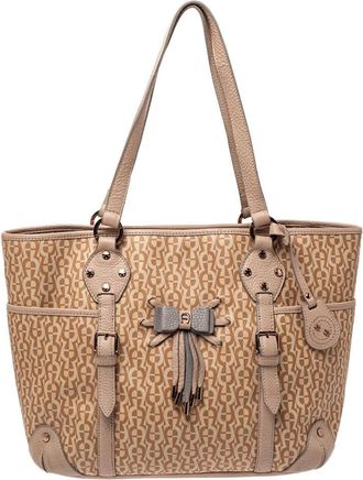 Aigner Beige/pink Signature Coated Canvas And Leather Bow Tote