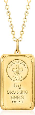 Ross-Simons Italian 24kt Yellow Gold Fleur-De-Lis 5-Gram Ingot Pendant Necklace With 14kt Gold Frame