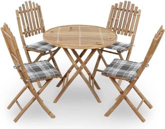 vidaXL Set De Comedor Exterior Plegable 5 Piezas Con Cojines Bamb&uacute; Vidaxl