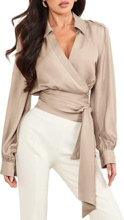 Marciano Dorian Wrap Top in Brown at Nordstrom, Size 2 Us