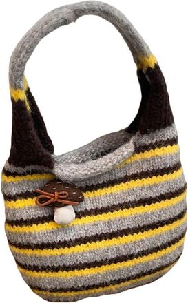 Generic Japanese Style Knitted Wrist Bag, Cute Mushroom Design Retro Bucket Handbag for Women, Soft Polyester Mini Crossbody Shoulder Bag(Yellow)