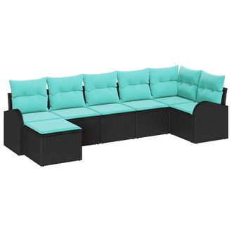 vidaXL Juego De Sof&aacute; 7 Uds. Negro Y Turquesa Rat&aacute;n Sint&eacute;tico Vidaxl