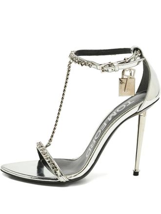 Tom Ford padlock chain-embellished sandals - women - Patent Calf Leather/Calf Leather/Calf Leather - 36 - Silver