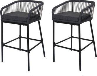 Hhg Juego De 2 Taburetes De Bar De Cuerda Hhg-994, Taburete De Mostrador, Coj&iacute;n De Asiento De Exterior De Cuerda De Metal, Antracita, Coj&iacute;n Gris Oscuro
