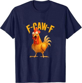 Generic Funny Chicken F-Caw-F Tshirt Vintage Humor Screaming Rooster Short Sleeve T-Shirt Goth Tshirt Navy XXL