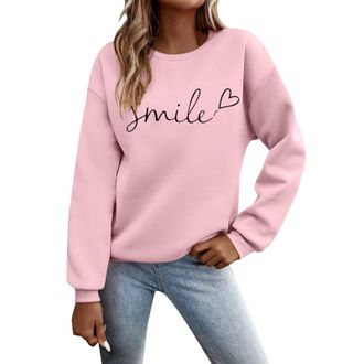 Generic Sweatshirts for Women Womens Daily Home Outdoor Workout Solid Long Sleeve O Neck T Shirt Top Printed Sweatshirt (XXL) Pink