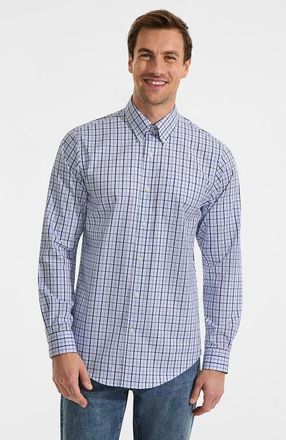 Lands End No Iron Supima Cotton Pinpoint Buttondown Collar Dress Shirt in Deep Sea Navy Breeze Plaid at Nordstrom, Size 16 X 35