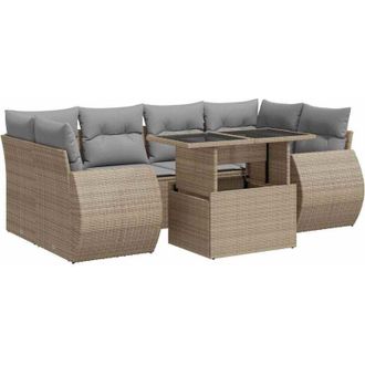vidaXL Vidaxl - Set Sof&aacute;s De Jard&iacute;n 7 Piezas Y Cojines Rat&aacute;n Sint&eacute;tico Beige