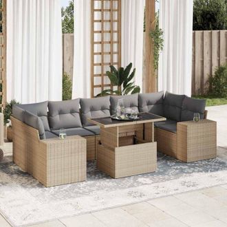 vidaXL Set De Sof&aacute;s De Jard&iacute;n Y Cojines 8 Piezas Rat&aacute;n Sint&eacute;tico Beige Vidaxl