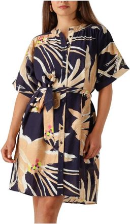 Pom Amsterdam Kleedjes, Dames, Veelkleurig, S, Beige Artisan Jurk voor zonnige dagen