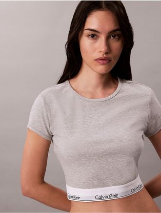 Calvin Klein Calvin Klein Womens Icon Sport Cotton Cropped T-Shirt - Light/Pastel Grey - XL
